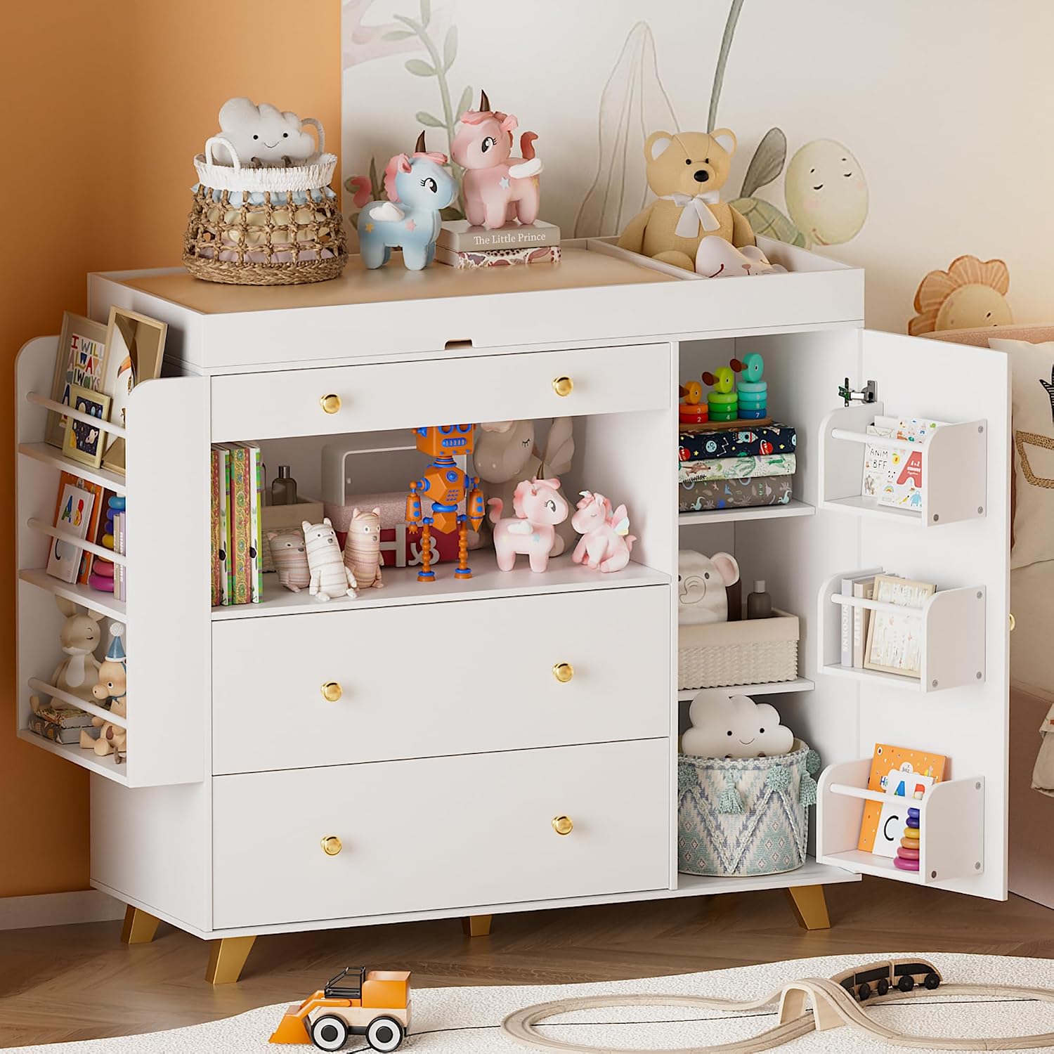 Baby Nursery Dresser Changing Table - Kinderkamer commode met babyverschoontafel, moderne verschoningsstation,