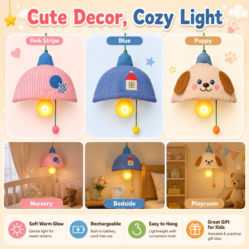 Baby Nursery Lampshade - Oplaadbaar hangend nachtlampje met stoffen kap
