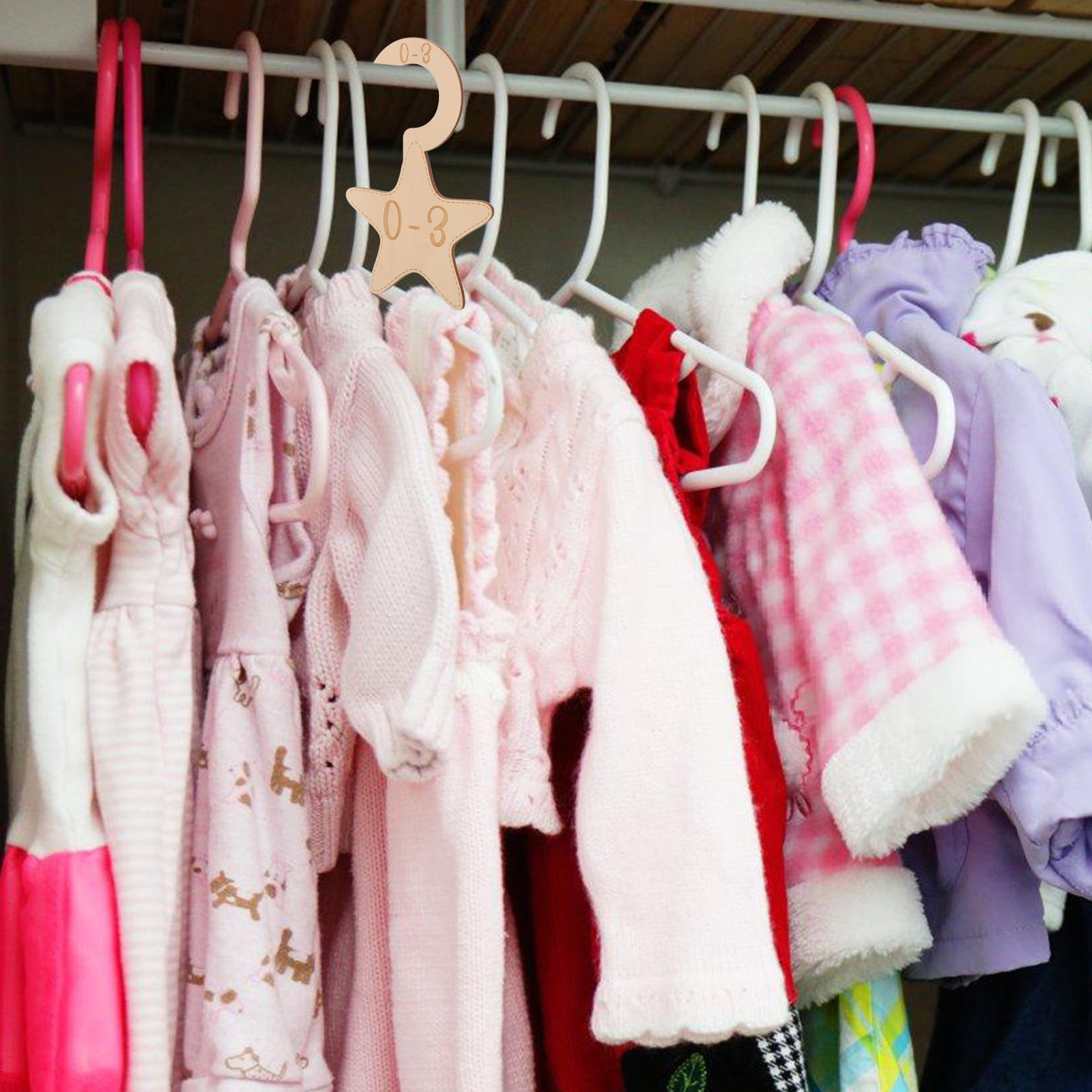 Closet Organizer Baby - 7-delige houten kastverdeler set voor babykleding,