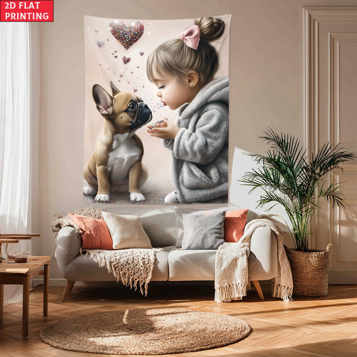 Baby Nursery Modern - Meisje met Franse bulldog puppy hart