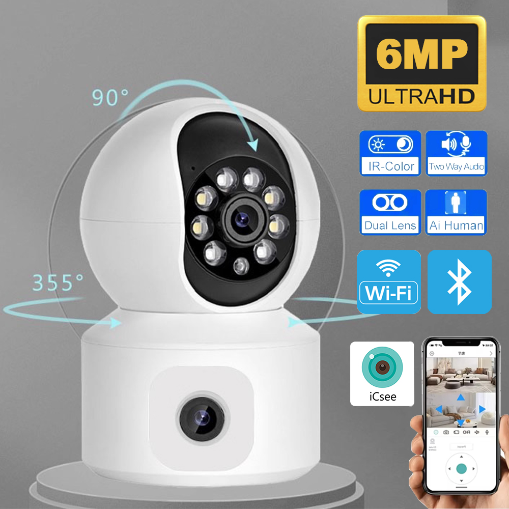 Baby Nursery Camera - 6MP ICSEE WiFi IP-camera Dubbele Lens