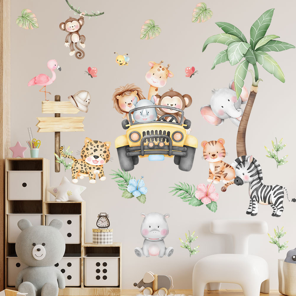 Baby Zoo Nursery - kinderkamer cartoon olifant giraffe boom muursticker
