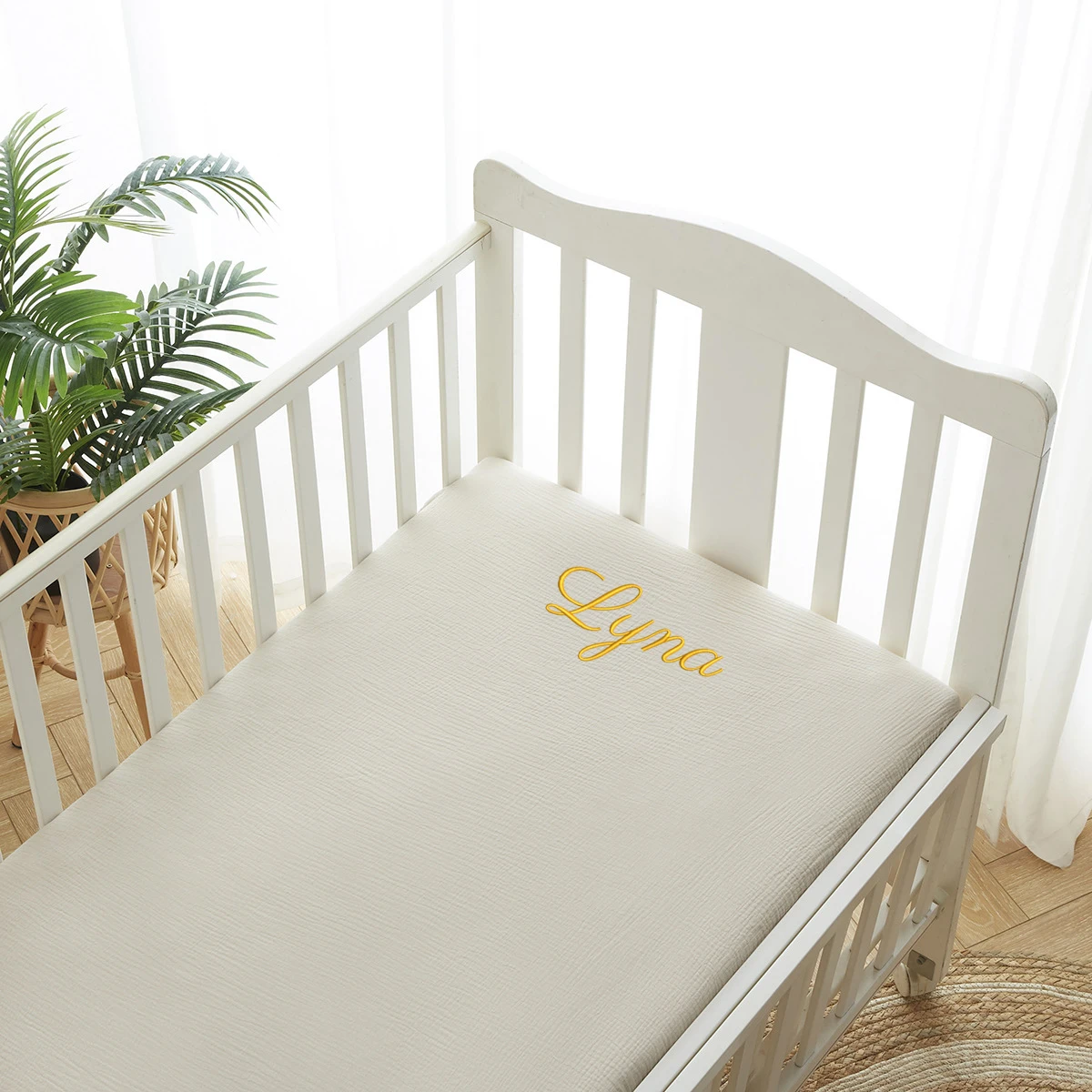 Baby Nursery Sale - Gepersonaliseerde Naam Geborduurde Mousseline Wieg Lakens