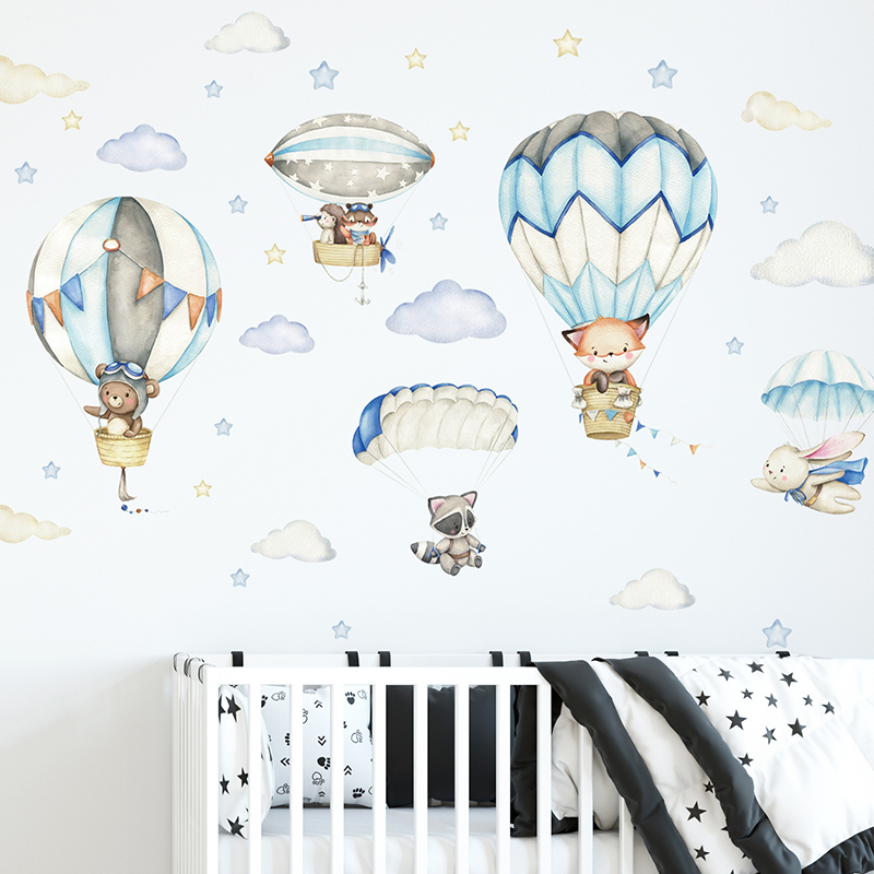 Baby Nursery Things - Cartoon Schattige Dieren Luchtballon Muurstickers voor