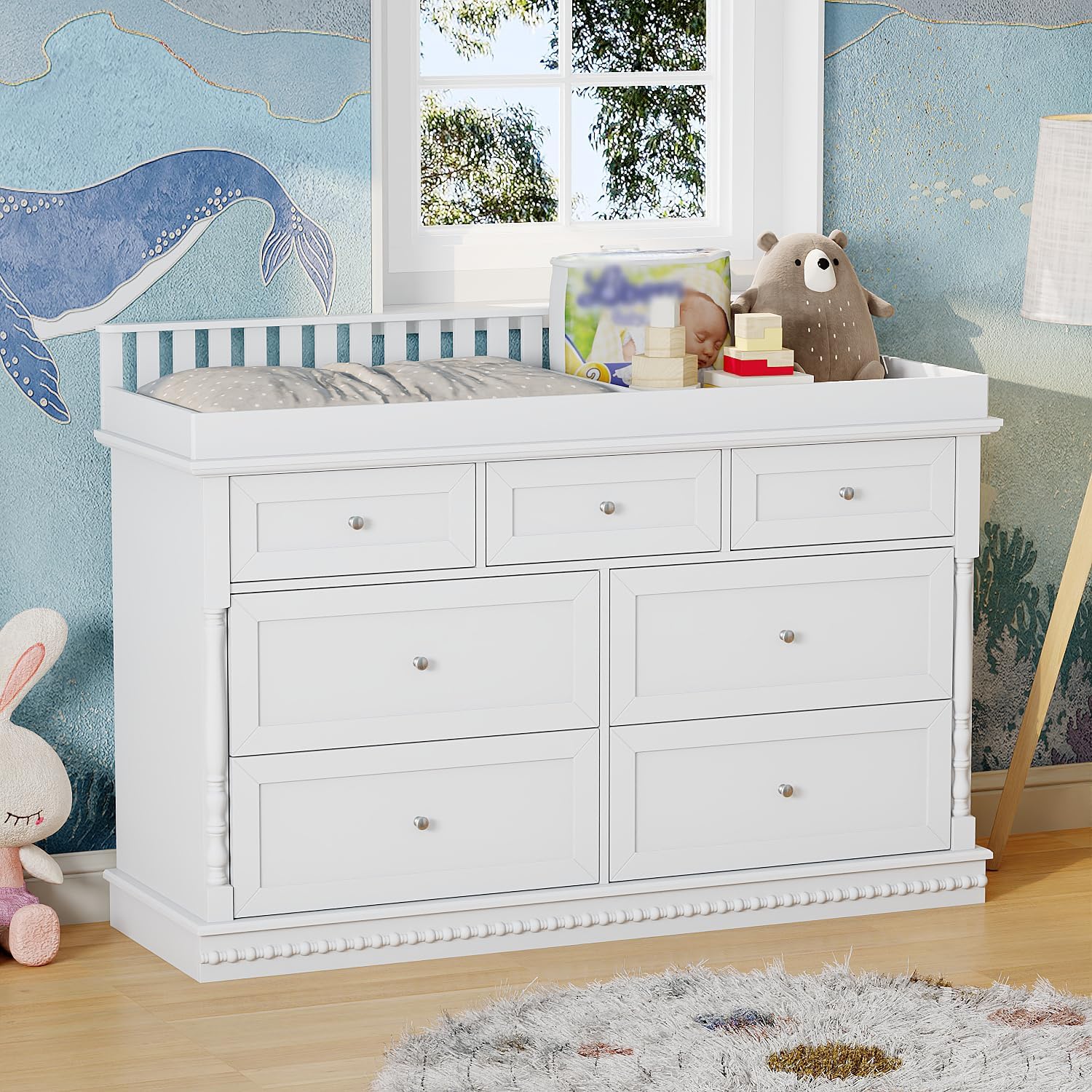 Baby Nursery Dresser Changing Table - 56,5 inch babyverschoontafel commode met afneembaar
