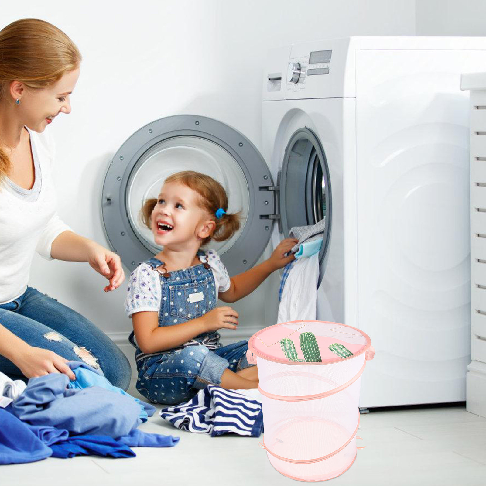 Laundry Hamper Nursery - Wasmand van polyester mesh, opvouwbaar, grote