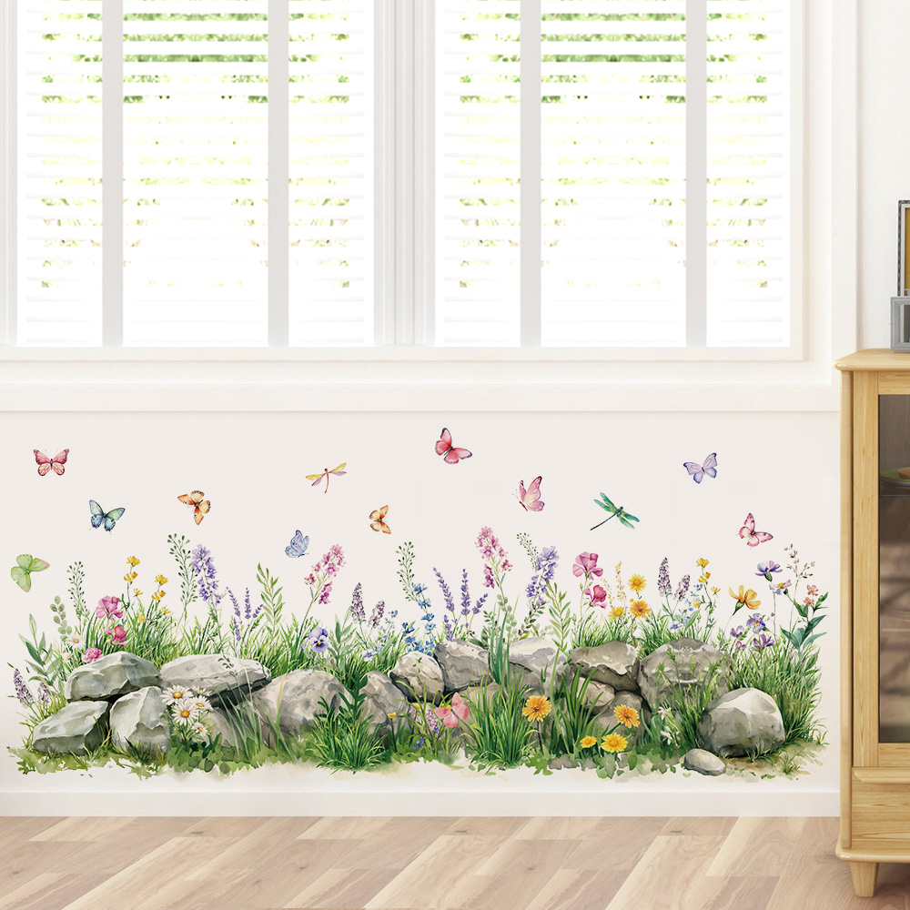 Baby Nursery Labels - Stenen en bloemen aquarel muurstickers vlinder