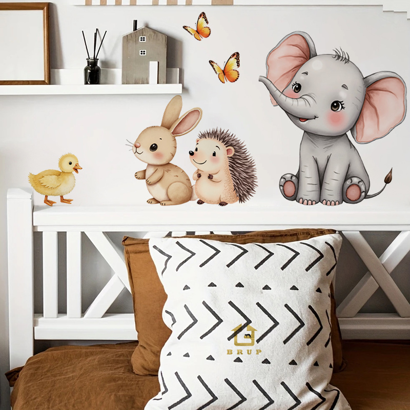 Baby Nursery Labels - Cartoon dier muursticker - olifant konijntje
