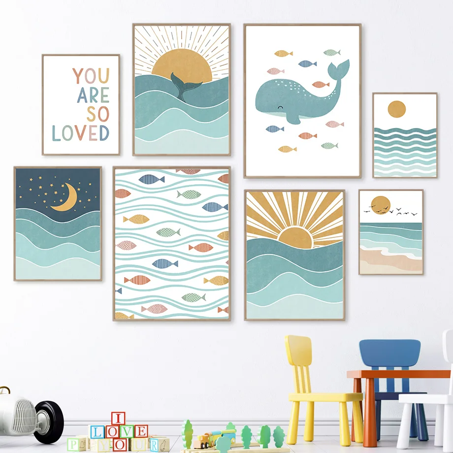 Baby Boy Nursery Quotes - Vis Walvis Meeuw Zonsopgang Zonsondergang Strand