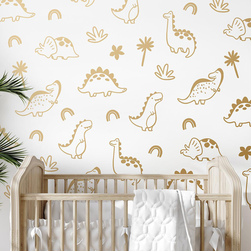 Baby Nursery Labels - Geometrische dinosaurus boom regenboog muursticker jungle