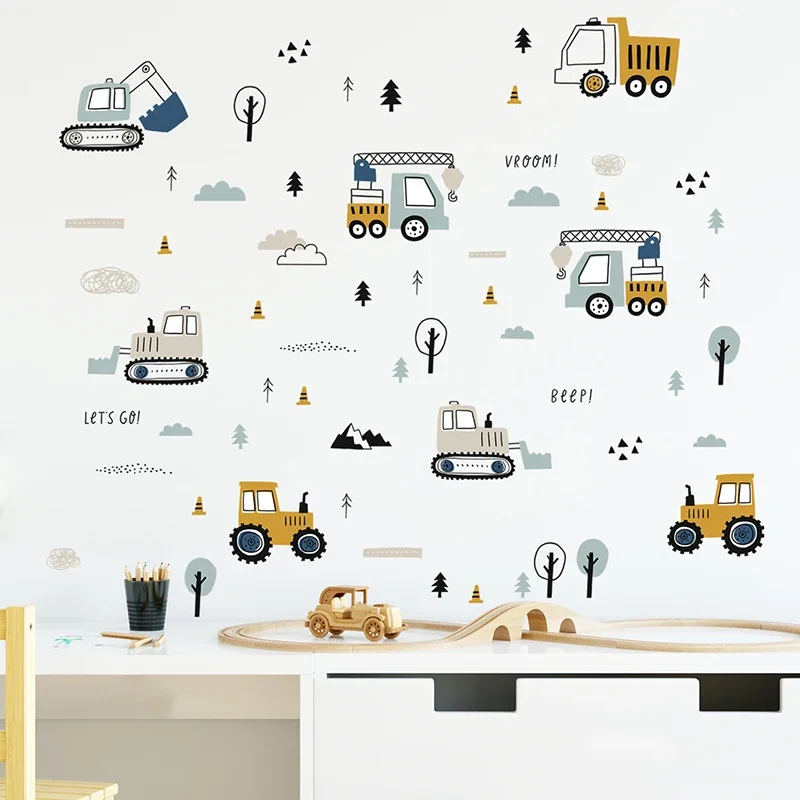 Baby Nursery Things - Handgetekende schattige auto's vrachtwagen muurstickers kinderkamer