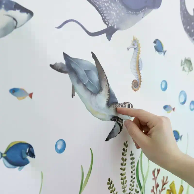 Baby Nursery Labels - Ocean Life muurstickers aquarel haaien verwijderbare