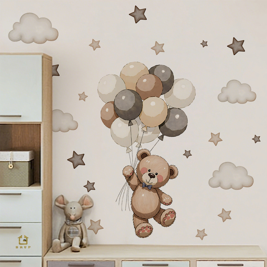 Baby Nursery Things - Schattige teddybeer muurstickers, verwijderbaar decor met
