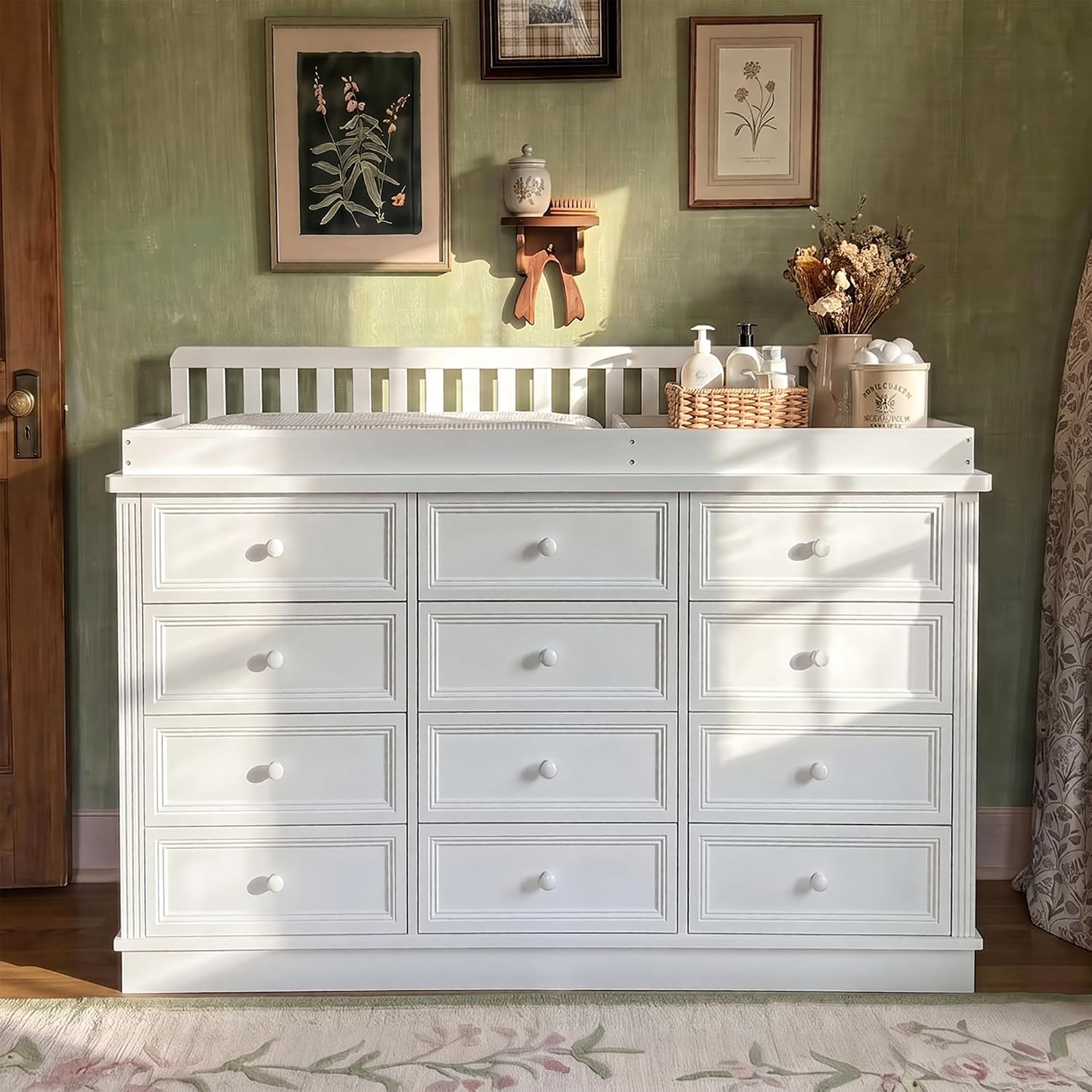 Baby Nursery Dresser Changing Table - Babyverschoontafel met commode, 100% massief houten