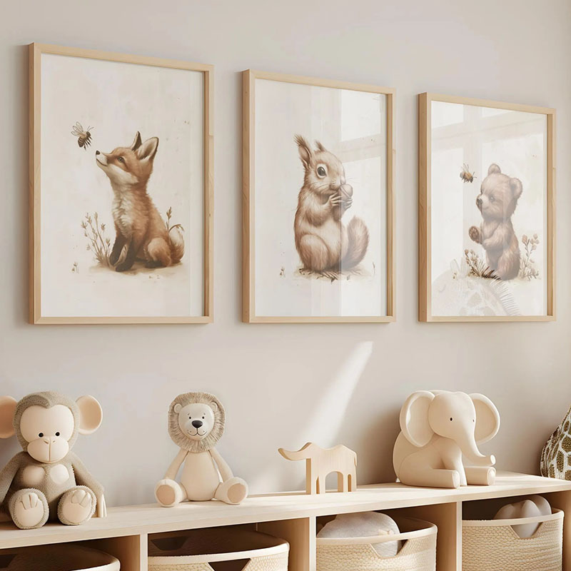 Baby Nursery Modern - Beer Konijn Vos Herten Eekhoorn Muis