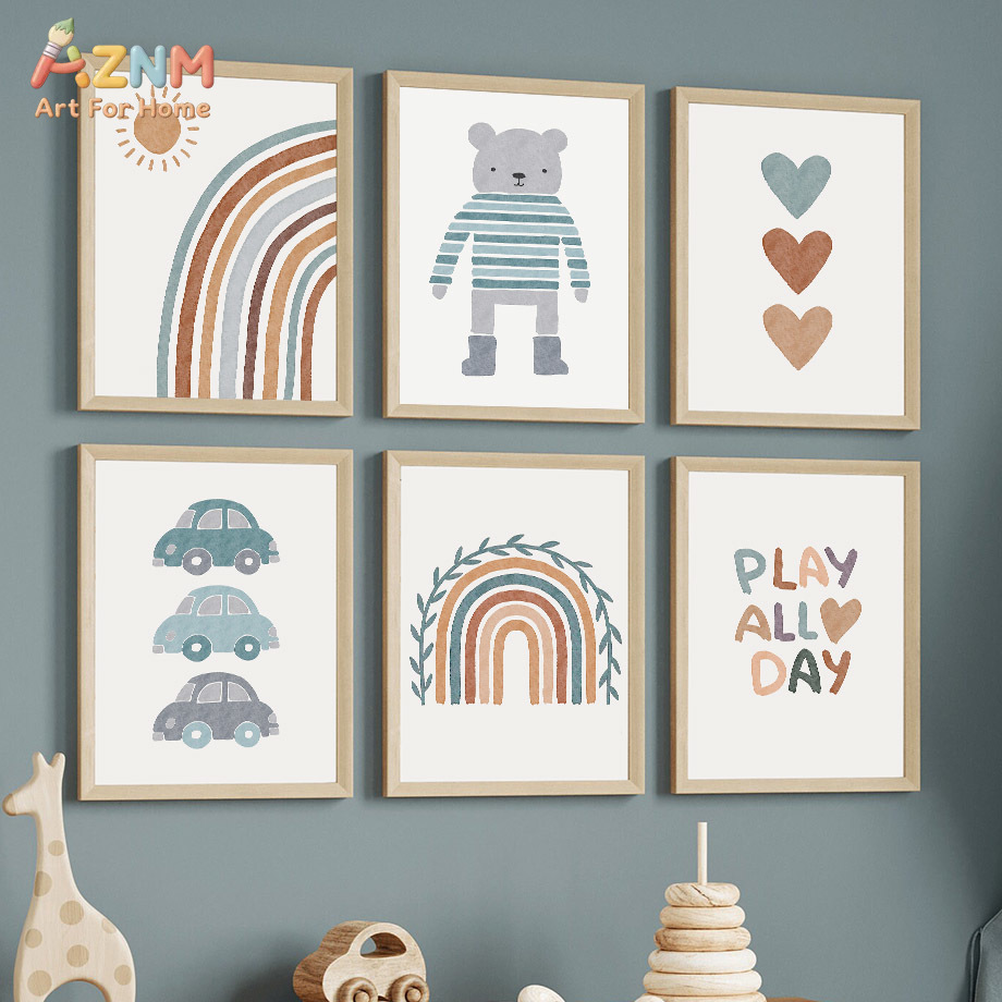 Baby Boy Nursery Quotes - AZNM Neutrale Boho Rainbow Bear Car