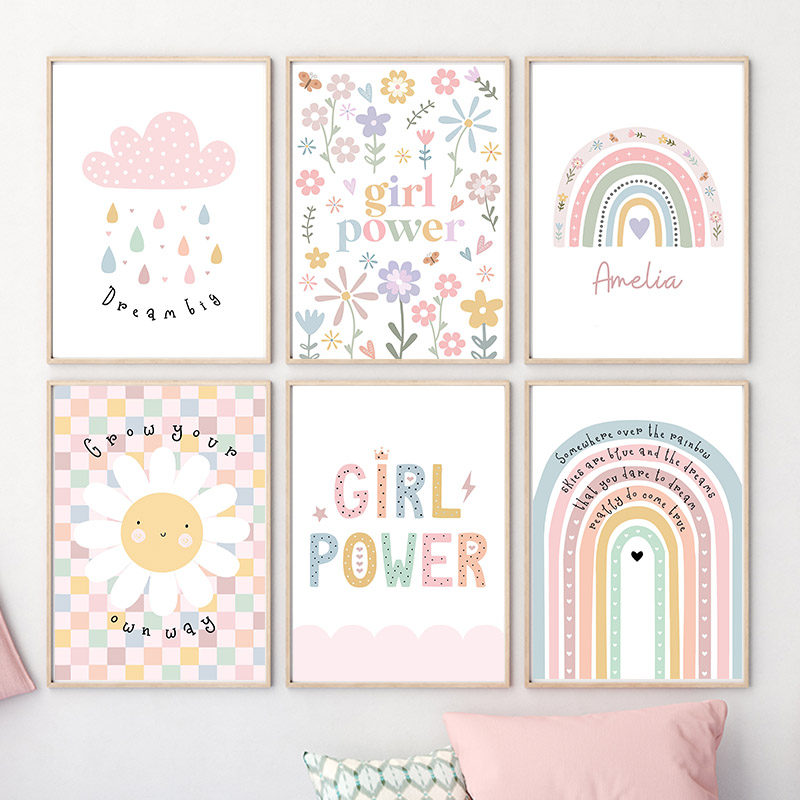 Baby Nursery Modern - Zon Bloem Regenboog Wolk Hart Kinderkamer