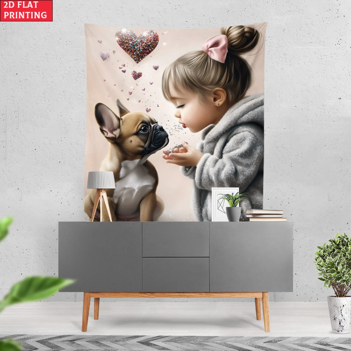 Meisje met Franse bulldog pupp - Baby Nursery Modern recensie en prijs
